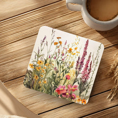 Wildflower Meadow Set of 4, Floral Coaster Table Decor, Soft Botanical Drink Coasters, Cottage Home Style