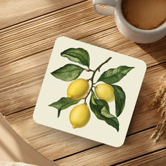 Lemon Branch Coaster Set of 4, Classic Botanical Kitchen Decor, Vintage Citrus Drink Coasters, Fresh Table Style