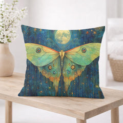 Luna Moth Moonlight Pillow, Mystical Insect Botanical Cushion, Celestial Nature Throw Pillow, Art Nouveau Moth Pillowcase, Moody Home Decor