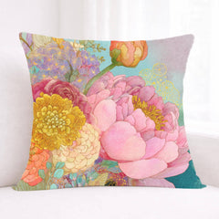 Pastel Peony Garden Pillow, Romantic Floral Cushion, Vintage Botanical Throw Pillow, Soft Cottagecore Pillowcase, Elegant Couch Decor