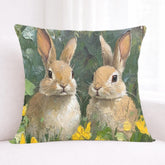 Spring Bunny Pair Pillow, Cottage Garden Rabbits Cushion, Whimsical Woodland Throw Pillow, Farmhouse Animal Pillowcase, Bunny Lover Decor