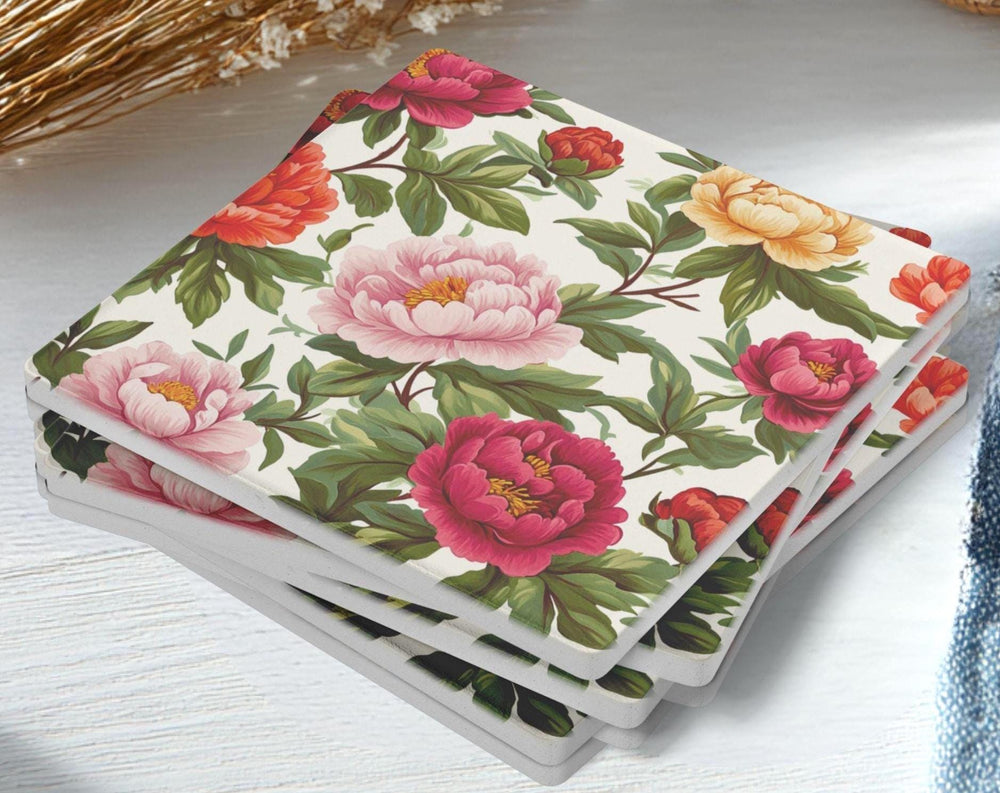 Rose Coaster Set of 4, Soft Floral Table Decor, Romantic Botanical Drink Coasters, Neutral Home Style