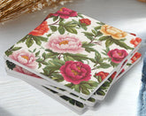 Rose Coaster Set of 4, Soft Floral Table Decor, Romantic Botanical Drink Coasters, Neutral Home Style