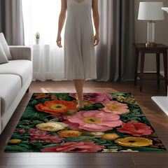 William Morris Floral Area Rug, Vintage Garden Botanical Floor Decor, Colorful Cottagecore Flower Pattern Rug, Elegant Home Accent
