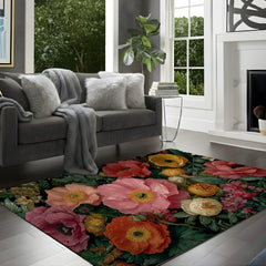 William Morris Floral Area Rug, Vintage Garden Botanical Floor Decor, Colorful Cottagecore Flower Pattern Rug, Elegant Home Accent