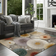 Neutral Mandala Area Rug, Soft Abstract Floral Floor Decor, Beige Cream Modern Pattern Rug, Cozy Living Room Accent