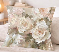 Blush Roses Accent Pillow, Romantic Neutral Floral Throw Pillow, Vintage Rose Art Pillowcase, Soft Cottagecore Cushion, Elegant Home Decor