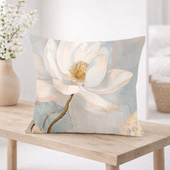 White Lotus Flower Pillow, Soft Neutral Floral Throw Pillow, Elegant Botanical Cushion, Serene Nature Pillowcase, Minimal Cottage Decor
