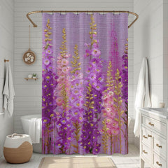 Purple Meadow Flower Shower Curtain, Pink Fuschia Wildflower Bathroom Decor, Cottage Floral Bath Art