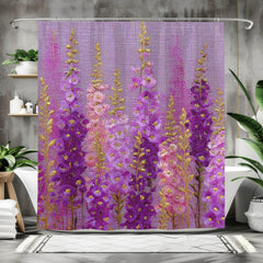 Purple Meadow Flower Shower Curtain, Pink Fuschia Wildflower Bathroom Decor, Cottage Floral Bath Art