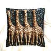 Whimsical Giraffe Family Throw Pillow, Vintage Safari Animal Cushion, Botanical Wildlife Nature Decor, Storybook Accent Pillow