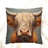 Highland Cow Throw Pillow, Vintage Farm Animal Cushion, Dark Elegant Botanical Decor, Enchanted Cottage Accent Pillow