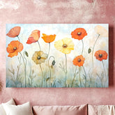 Orange Poppies Canvas, Wooden Frame Wall Art, Landscape Botanical Print, Floral Garden Artwork, Nature Flower Decor, Poppy Painting