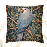 Blue Parrot Throw Pillow, Botanical Bird Cushion Cover, William Morris Inspired Jungle Decor, Artsy Tropical Leaf Accent, Nature Home Pillow