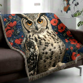 Owl Woven Blanket, Woodland Bird Throw, Floral Tapestry Wall Hanging, Cozy Sofa Blanket Gift, Enchanted Forest Decor Accent