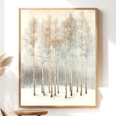 Winter Birch Grove Framed Canvas Art, Neutral Snowy Trees Minimal Nature Decor