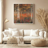 Autumn Forest Canvas Wall Art, Gustav Klimt Woodland Inspired Print, Earth Tone Poster, Framed Canvas for Tranquil Nature Home Decor