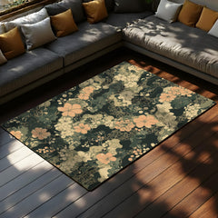 Dark Sage Floral Area Rug, Vintage Botanical Garden Floor Decor, Beige Peach Cottagecore Pattern Rug, Elegant Living Room Accent