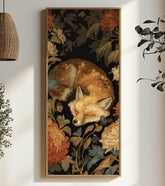 Sleeping Fox Wall Art, Tall Vertical Framed Canvas, Woodland Animal Illustration, Cozy Nature Decor