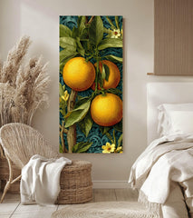 Vintage Citrus Botanical Wall Art, Tall Vertical Framed Canvas, Orange Fruit Illustration, Classic Kitchen Decor