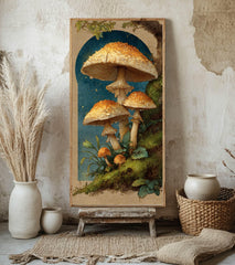 Vintage Mushroom Illustration Wall Art, Tall Framed Canvas Art with Woodland Fungi, Cottage Nature Home Decor