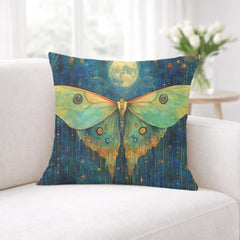 Luna Moth Moonlight Pillow, Mystical Insect Botanical Cushion, Celestial Nature Throw Pillow, Art Nouveau Moth Pillowcase, Moody Home Decor