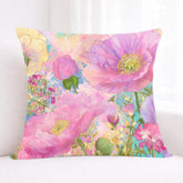 Pastel Poppy Garden Pillow, Vibrant Watercolor Floral Cushion, Botanical Throw Pillow, Whimsical Cottagecore Pillowcase, Cheerful Decor