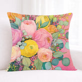 Pink Yellow Floral Pillow, Pastel Garden Cushion, Romantic Botanical Throw Pillow, Cottagecore Pillowcase, Spring Couch Decor