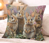 Spring Bunny Family Pillow, Cottage Garden Rabbits Cushion, Whimsical Woodland Throw Pillow, Farmhouse Animal Pillowcase, Spring Couch Decor