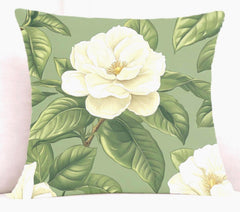 Sage Gardenia Decorative Pillow, Elegant White Floral Cushion, Botanical Green Throw Pillow, Classic Flower Pillowcase, Cottagecore Decor