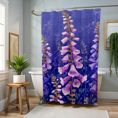 Purple Foxglove Shower Curtain, Cottage Garden Floral Bathroom Decor, Vibrant Wildflower Bath Curtain