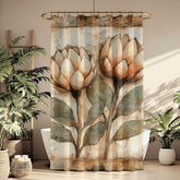 Neutral Rustic Flower Shower Curtain, Vintage Botanical Bathroom Decor, Earthy Bath Art
