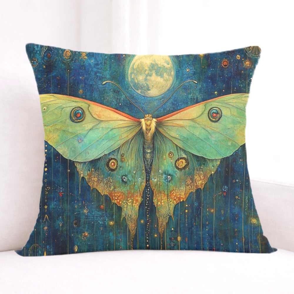 Luna Moth Moonlight Pillow, Mystical Insect Botanical Cushion, Celestial Nature Throw Pillow, Art Nouveau Moth Pillowcase, Moody Home Decor