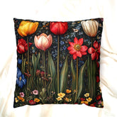 Colorful Spring Tulip Throw Pillow, Vintage Wildflower Garden Cushion, Bright Botanical Decor, Floral Meadow Accent Pillow