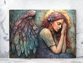 Guardian Angel Glass Cutting Board, Ethereal Winged Woman Kitchen Decor, Spiritual Art Gift