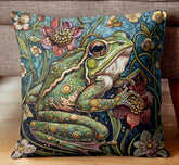 Whimsical Frog Pillow, Botanical Garden Cushion, Forest Nature Inspired Throw Pillow, William Morris Frog Pillowcase, Animal Couch Accent