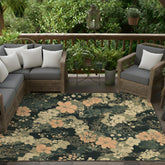 Dark Sage Floral Area Rug, Vintage Botanical Garden Floor Decor, Beige Peach Cottagecore Pattern Rug, Elegant Living Room Accent