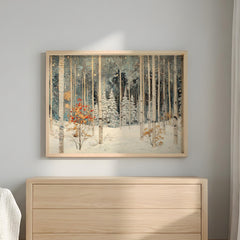 Winter Birch Forest Wall Art Landscape, Snow Woodland Canvas Print, Rustic Cabin Winter Decor, Nature Forest Wall Art