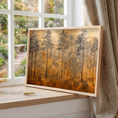 Vintage Woodland Landscape Wall Art, Rustic Pine Forest Canvas Print, Nature Landscape Decor, Cabin Lodge Wall Art