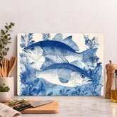 Blue Fish Glass Cutting Board, Coastal Fish Kitchen Decor, Nautical Seafood Prep Board