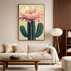 Boho Cactus Wall Art Print, Large Framed Floral Cactus Wall Decor Gift, Desert Botanical Canvas Decor, Modern Neutral Home Decor