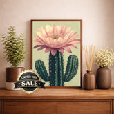 Boho Cactus Wall Art Print, Large Framed Floral Cactus Wall Decor Gift, Desert Botanical Canvas Decor, Modern Neutral Home Decor