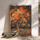 Rustic Autumn Wall Art Print, Vintage Woodland Canvas Decor, Fall Nature Landscape Art, Cozy Cottagecore Farmhouse Decor