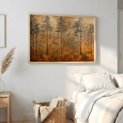Vintage Woodland Landscape Wall Art, Rustic Pine Forest Canvas Print, Nature Landscape Decor, Cabin Lodge Wall Art