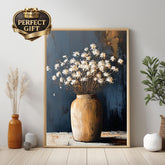 Neutral Floral Wall Art, Rustic Vase Flower Canvas Print, Minimal Botanical Framed Artwork, Farmhouse Gift Home Decor