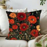 Cottagecore Poppy Throw Pillow, Vintage Floral Garden Cushion Cover, Red Botanical Flower Pillowcase, Farmhouse Accent Decor