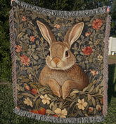 William Morris Inspired Cottagecore Rabbit Woven Blanket, Throw Blanket Couch, Woodland Woven Cotton Blanket, Picnic Blanket, Bed Blanket