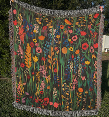 Floral Throw Woven Blanket, Throw Blanket, Picnic Blanket, Wildflower Woven Cotton Blanket, Picnic Blanket, William Morris Inspired Blanket