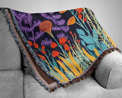 Wildflower Woven Blanket Throw, Floral Throw Blanket, Picnic Blanket, Living Room Couch Blanket, Botanical William Morris Inspired Blanket