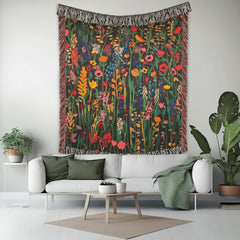 Floral Throw Woven Blanket, Throw Blanket, Picnic Blanket, Wildflower Woven Cotton Blanket, Picnic Blanket, William Morris Inspired Blanket
